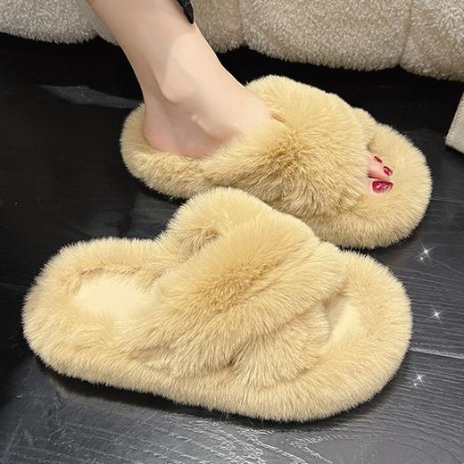 【防滑耐磨底！毛毛拖鞋】交叉带秋冬新款拖鞋女，网红百搭链条软底防滑外穿一字拖鞋 商品图3