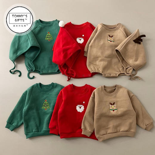 ins风宝宝圣诞服秋冬新款婴幼儿连体衣加绒加厚爬服套装保暖 商品图0