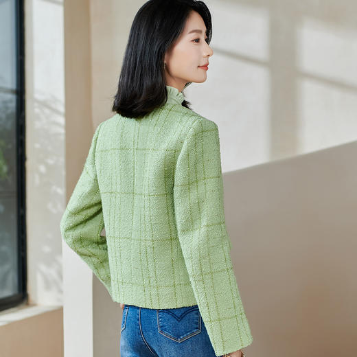 米思阳2026春季新款精致小香风格纹短外套单排扣保暖显白上衣0101 商品图3