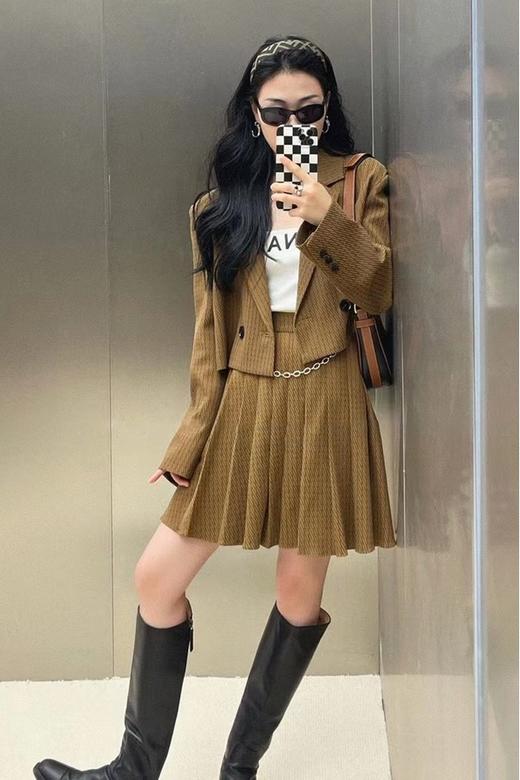 amadella 短款咖色西装外套百褶短裙套装 13803 商品图0