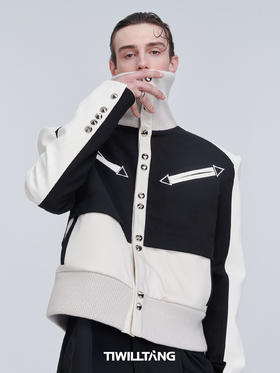 TIWILLTANG启世录“御宇”黑白原创结构罗纹高领层次分割撞色夹克