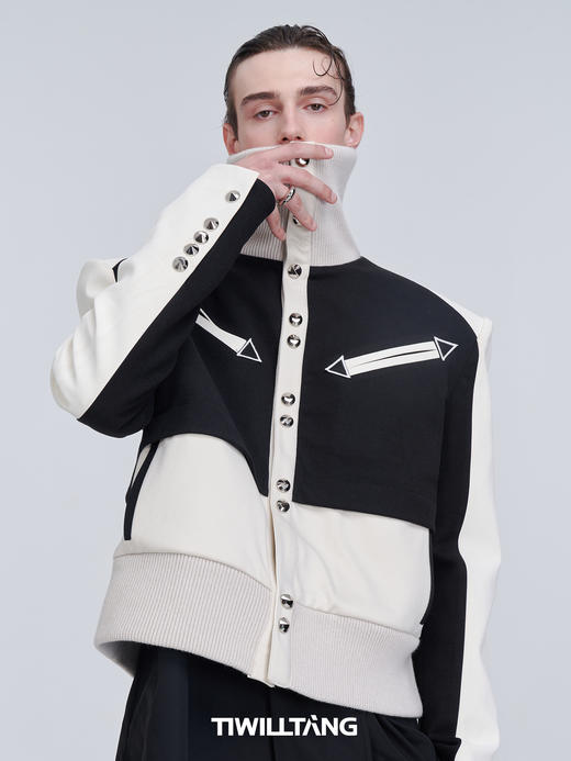 TIWILLTANG启世录“御宇”黑白原创结构罗纹高领层次分割撞色夹克 商品图0