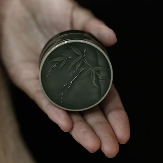 龙泉青瓷严少英清风竹韵盖置茶壶盖托手工陶瓷杯盖托碗盖架盖搁茶具配件 商品图0