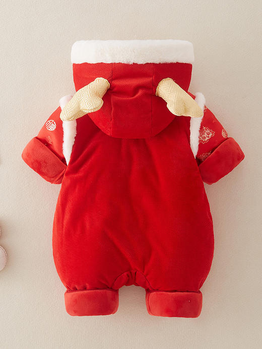 【龙年新年拜年服】新款龙年婴儿新年衣服年服周岁加绒加厚连体衣抓周礼服宝宝拜年服 商品图1