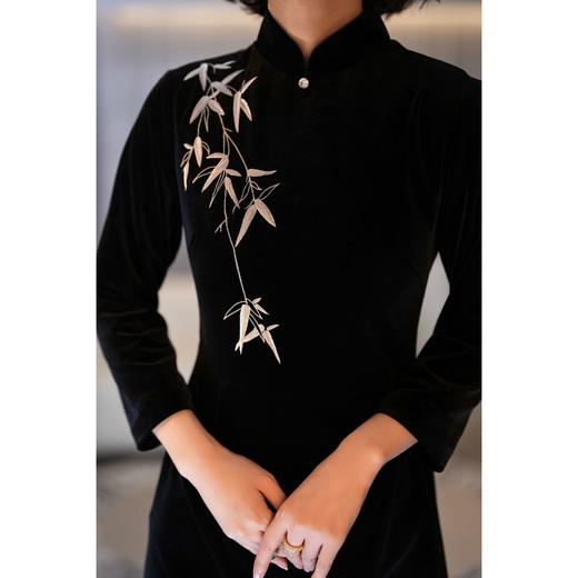 西子/【金竹】刺绣黑色丝绒改良款中长款中国风旗袍连衣裙/CQLL144 商品图1