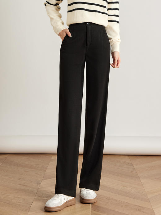 【年终特卖】熙世界毛呢休闲直筒裤女秋冬2025新款高腰显瘦垂感宽松阔腿拖地裤 商品图6