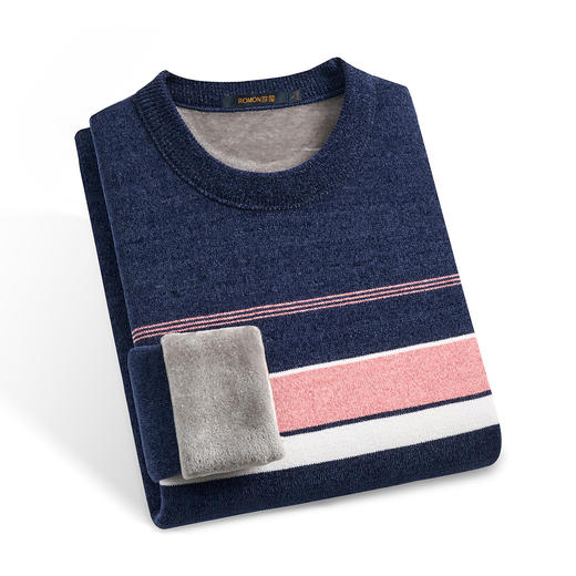 【加绒加厚】罗蒙秋冬男装肤感雪尼尔加绒毛衣男加绒针织衫男士毛衣加绒毛衫男 商品图4