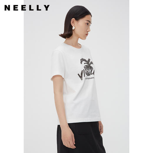 NEELLY纳俪商场同款春季新款美式复古字母短袖T恤女宽松慵懒上衣N24011T01008 商品图2