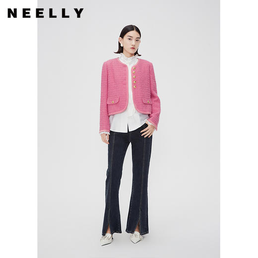 NEELLY纳俪商场同款春季千金甜美小香风短外套女精致粗花呢短上衣N24011C01012 商品图1
