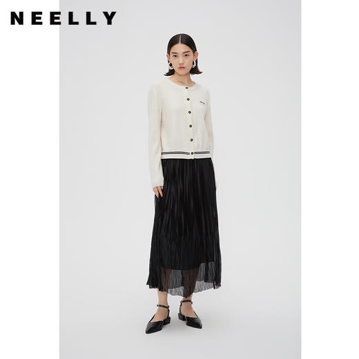 NEELLY纳俪商场同款春季飘逸垂感百褶裙女黑色气质轻盈长款半身裙N24011E01014 商品图2