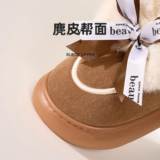 冬季【皮绒包跟棉拖鞋女】蝴蝶结毛绒棉鞋 加厚室内居家月子鞋 商品图2