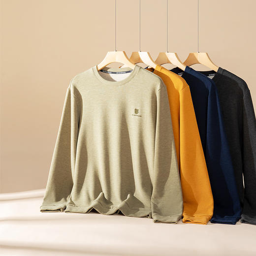 柒牌秋冬男士羊毛蚕丝长袖卫衣保暖内衣运动套头圆领抑菌打底上衣	125F70030 商品图4