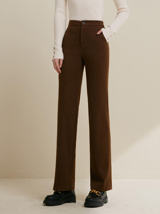 【年终特卖】熙世界毛呢休闲直筒裤女秋冬2025新款高腰显瘦垂感宽松阔腿拖地裤 商品图5