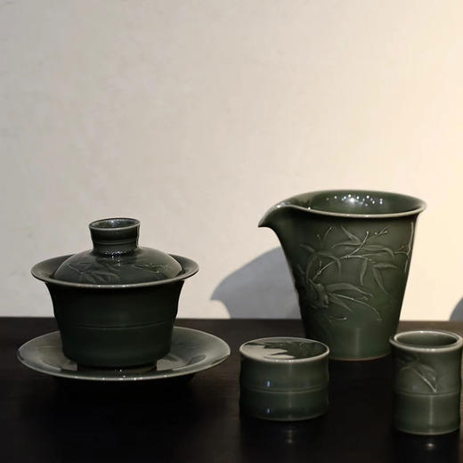 龙泉青瓷严少英清风竹韵盖置茶壶盖托手工陶瓷杯盖托碗盖架盖搁茶具配件 商品图1