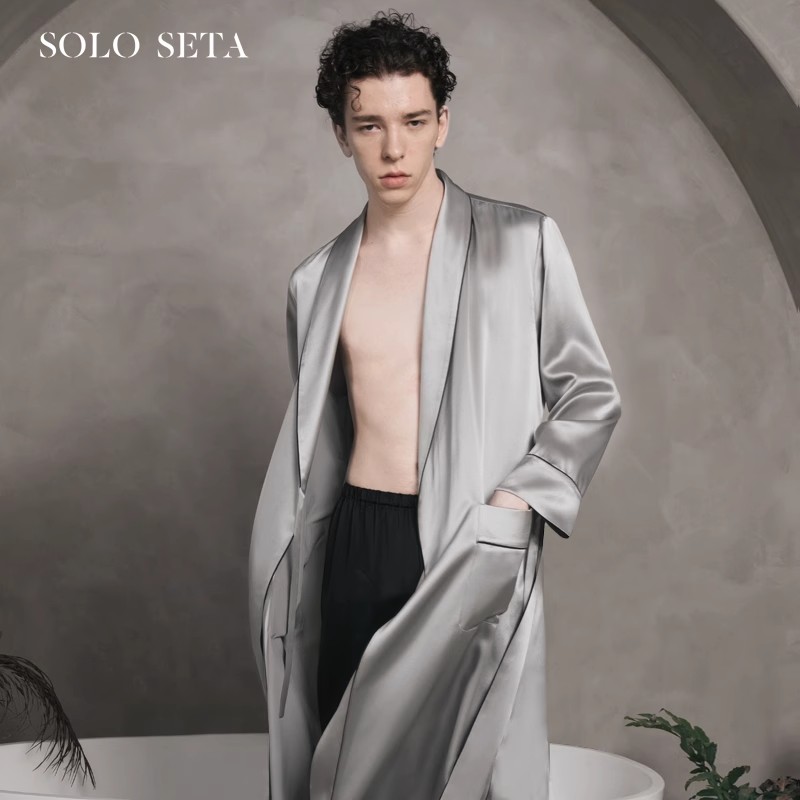 Solo seta22姆米重磅真丝男睡衣桑蚕丝长款丝绸睡袍家居服秋冬