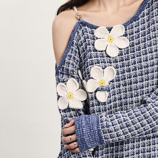 谜底套头针织衫女2024春新款复古文艺圆领露肩宽松毛衫241MZ0315 商品图2