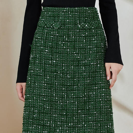 剩S/M/XL/XXL 米思阳2025春季新款小香风格纹半身裙复古修身亮丝绿色裙子女0090 商品图4