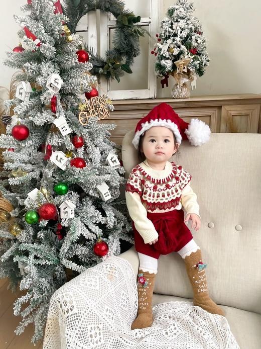 【圣诞毛衣】Cutemily秋冬婴童费尔岛圣诞毛衣提花撞色球球套头毛衣男女宝 商品图1