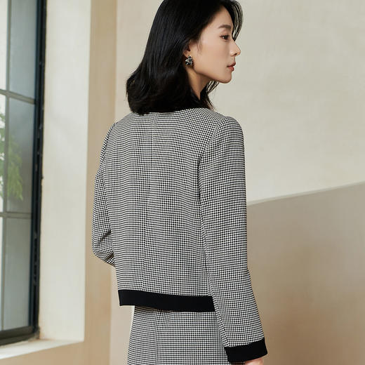 米思阳2026春季新款复古小香风短外套千鸟格拼接宽松女士上衣0062 商品图2