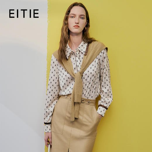 EITIE爱特爱春季新款时尚通勤百搭显瘦印花衬衫女7309006 商品图0