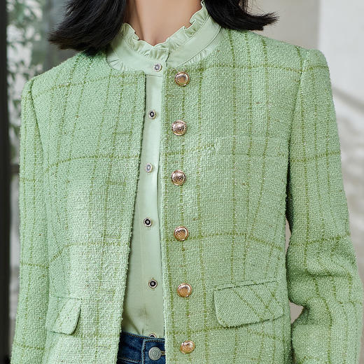 米思阳2026春季新款精致小香风格纹短外套单排扣保暖显白上衣0101 商品图4