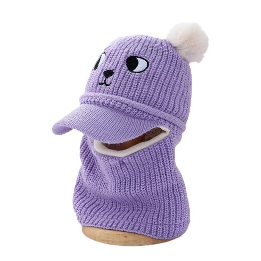 儿童帽子围脖一体秋冬季男童女童加绒防风护耳毛球宝宝毛线帽 商品图4