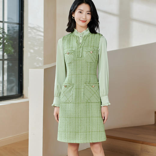 剩S/XL 米思阳2026春季新款小香风气质格纹背心裙显白收腰亮片连衣裙0190 商品图2