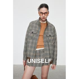 重磅羊毛格纹短外套裙裤女2023秋冬新款宽松休闲时尚套装