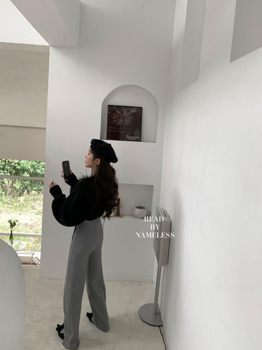 Read Nameless /经典羊毛开衩裤 灰粉 商品图11