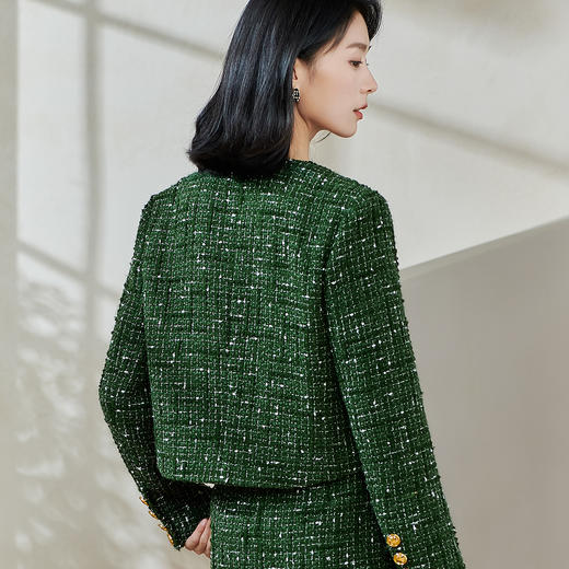 剩XL/XXL 米思阳2026春季新款轻奢小香风粗花呢短外套格纹亮丝修身上衣0061 商品图6