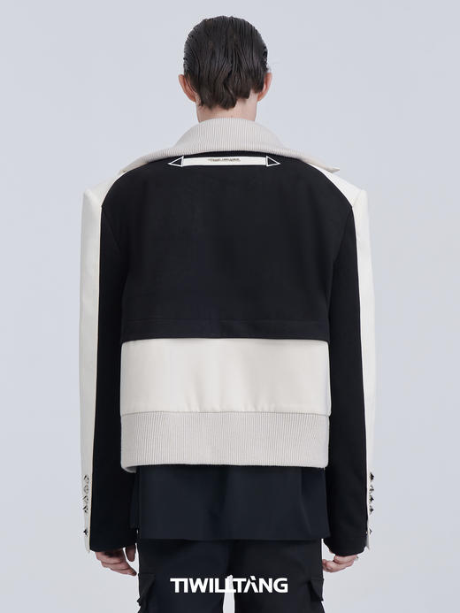 TIWILLTANG启世录“御宇”黑白原创结构罗纹高领层次分割撞色夹克 商品图1