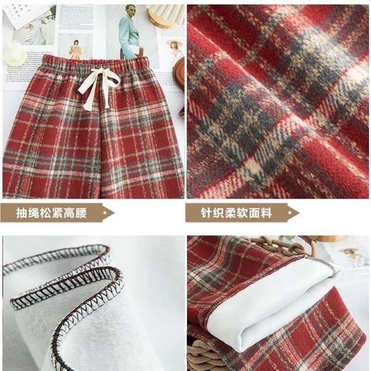 【复古毛呢格子裤】红色格子裤女秋冬高腰垂感外穿棉裤直筒休闲裤加绒阔腿裤 商品图3
