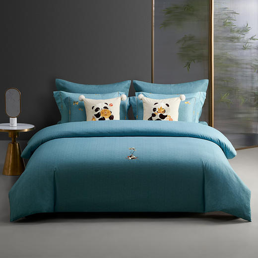 梦洁 长绒棉磨毛四件套   进宝（菘蓝） 商品图0