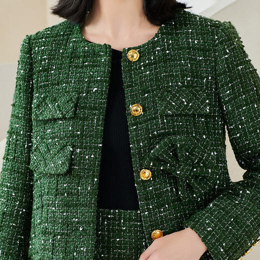 剩XL/XXL 米思阳2026春季新款轻奢小香风粗花呢短外套格纹亮丝修身上衣0061 商品图8