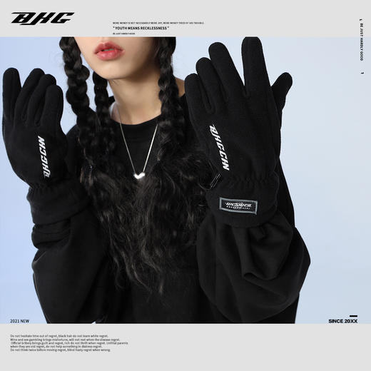 BJHG不计后果新款摇粒绒加厚男士冬季保暖防风刺绣骑行摩托车手套 商品图2