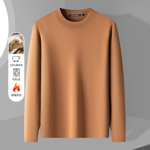 【100精纺羊毛】罗蒙秋冬男装羊毛衫男士加厚保暖圆领纯色基础打底百搭针织毛衣男 商品图9