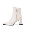 OLD-898-68冬季新款粗跟短靴女米白绒里尖头女靴珍珠粗跟高跟靴子女靴 商品缩略图4