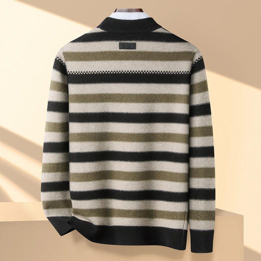 27DKHLA508H【100绵羊毛 横条撞色】罗蒙秋冬男装半高领羊毛衫男士加厚款针织条纹毛衣男 商品图1
