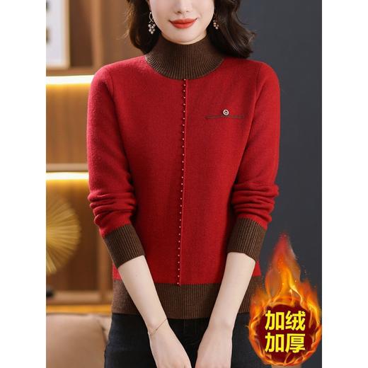 半高领加绒加厚毛衣，女士一体绒秋冬季中年妈妈洋气上衣内搭打底衫CC-89-28168 商品图0