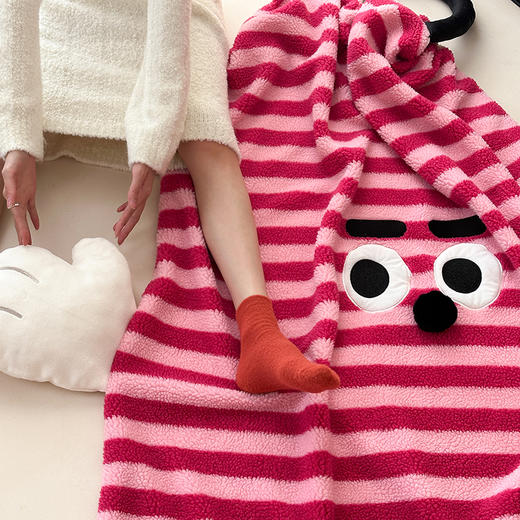 自然醒设计师款ins甜酷条纹牛奶羊羔绒毛毯萌趣卡通冬季加厚少女心披肩盖毯珊瑚绒午休毯MT 商品图2
