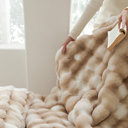 自然醒托斯卡纳法式轻奢保暖仿皮草扎染色毛毯沙发盖毯午睡盖被冬季加厚毯子MT 商品图5