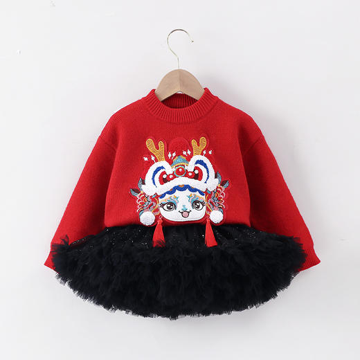 女童加厚毛衣裙套装秋冬款2024新年服加厚打底衫中小童本命年套装 商品图2