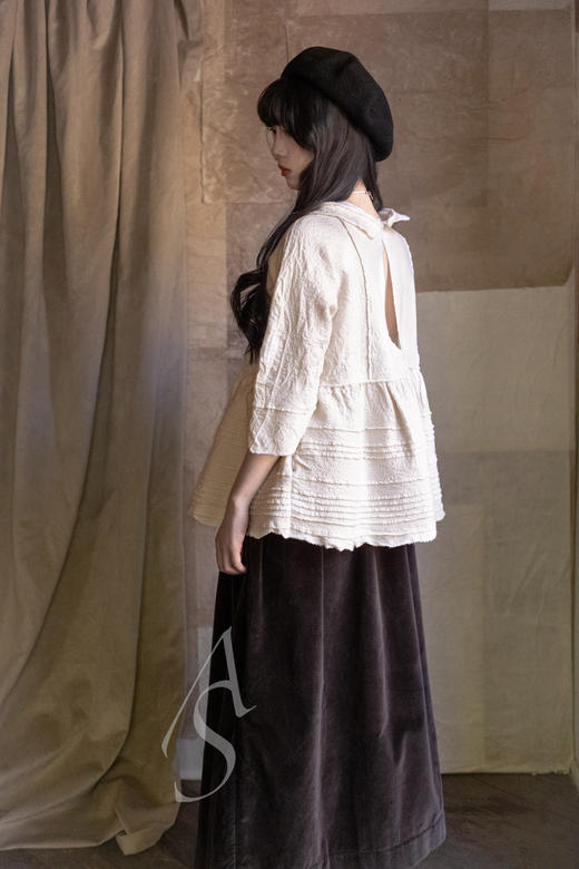 Daniela Gregis  奶油色手工塔克褶缩绒羊毛短外套 商品图4