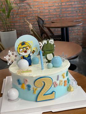 企鹅与蛙可爱生日蛋糕