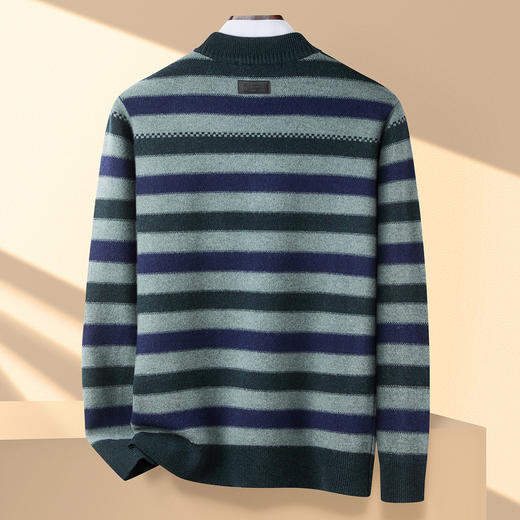 27DKHLA508H【100绵羊毛 横条撞色】罗蒙秋冬男装半高领羊毛衫男士加厚款针织条纹毛衣男 商品图4