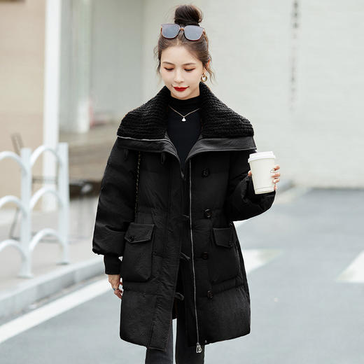 冬季新款，小个子羽绒服女针织大翻领中长款白鸭绒外套HR-XMR2511 商品图2
