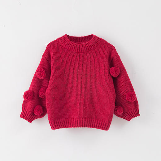 欧美女童圣诞节长袖毛衣红色毛球保暖上衣冬季新款tutu裙套装衣服 商品图4