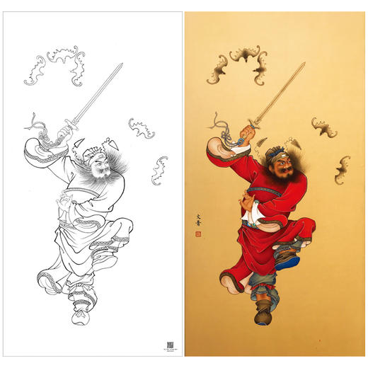 【大彩图】於文普工笔画白描底稿《钟馗》临摹勾线人物线稿WP26 商品图0