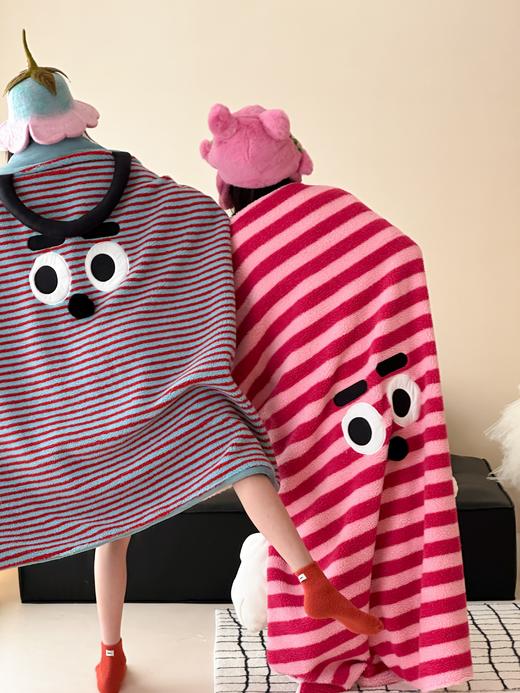 自然醒设计师款ins甜酷条纹牛奶羊羔绒毛毯萌趣卡通冬季加厚少女心披肩盖毯珊瑚绒午休毯MT 商品图10