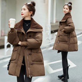 冬季新款，小个子羽绒服女针织大翻领中长款白鸭绒外套HR-XMR2511